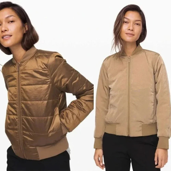 Lululemon Non-Stop Reversible Bomber Jacket Coat in Color Frontier Tan Size 6 - Picture 1 of 11
